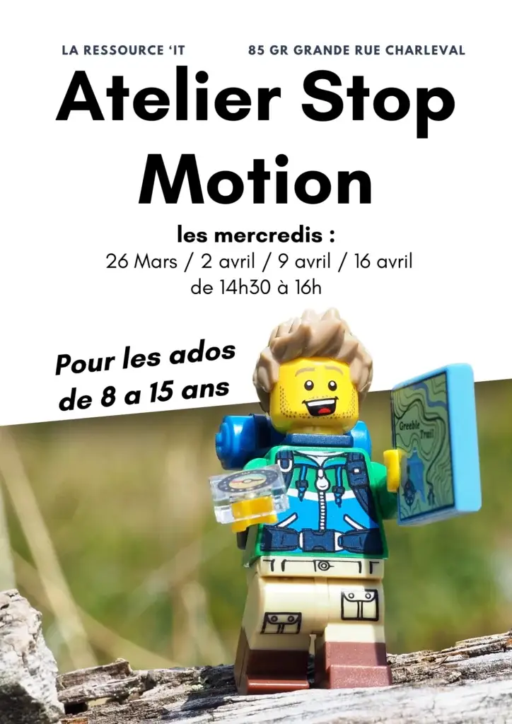 Affiche de l'atelier Stop Motion avec un lego